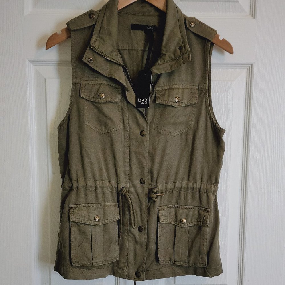 Max Jeans Olive Green Urban Utility Sleeveless Vest Size S - Picture 3 of 12